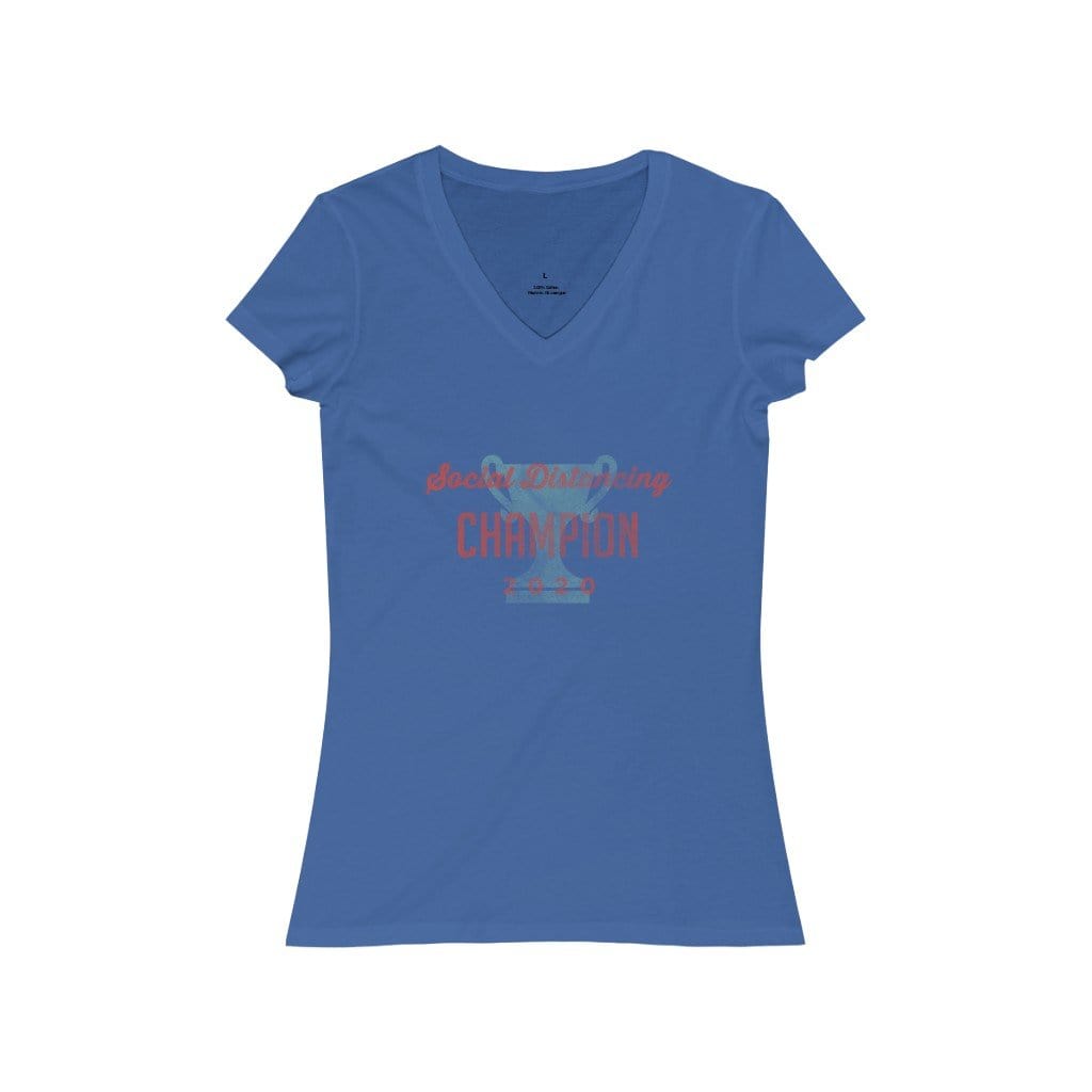 "Social Distancing Champion 2020" Women's Jersey Short Sleeve V-Neck Tee - True Blue Gear