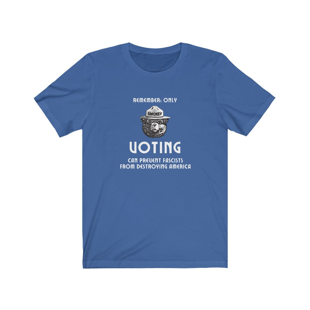 "Smokey The Bear: Only Voting" Unisex Jersey Short Sleeve Tee