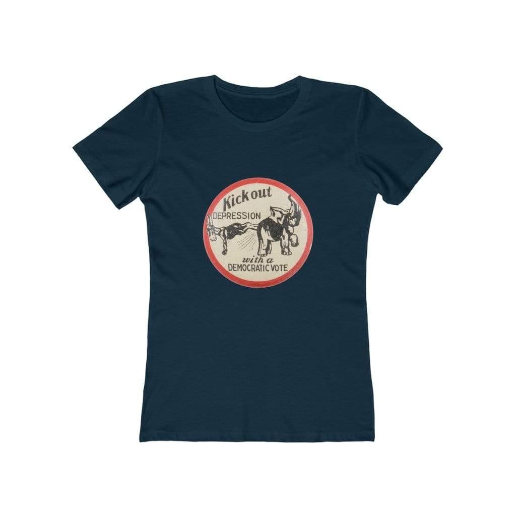 "Kick Out Depression With a Democratic Vote" Campaign Button Women's Tee - True Blue Gear